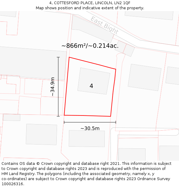 4, COTTESFORD PLACE, LINCOLN, LN2 1QF: Plot and title map