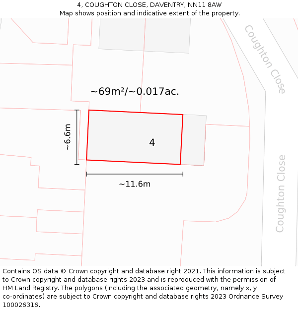 4, COUGHTON CLOSE, DAVENTRY, NN11 8AW: Plot and title map