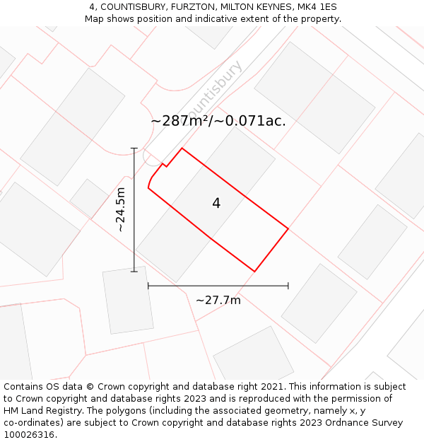 4, COUNTISBURY, FURZTON, MILTON KEYNES, MK4 1ES: Plot and title map