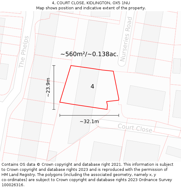 4, COURT CLOSE, KIDLINGTON, OX5 1NU: Plot and title map