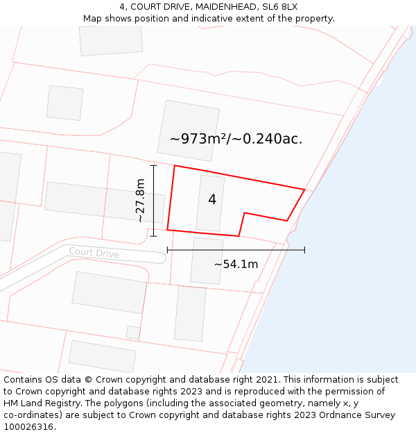 4, COURT DRIVE, MAIDENHEAD, SL6 8LX: Plot and title map