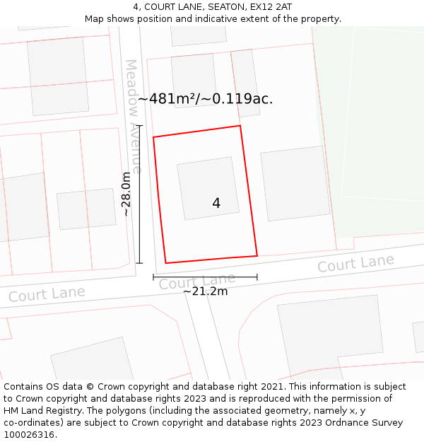 4, COURT LANE, SEATON, EX12 2AT: Plot and title map