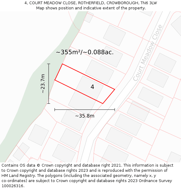 4, COURT MEADOW CLOSE, ROTHERFIELD, CROWBOROUGH, TN6 3LW: Plot and title map