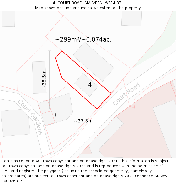 4, COURT ROAD, MALVERN, WR14 3BL: Plot and title map