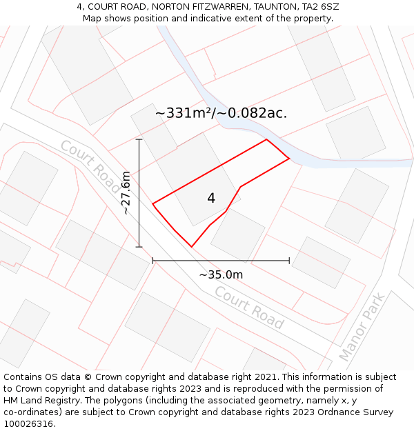 4, COURT ROAD, NORTON FITZWARREN, TAUNTON, TA2 6SZ: Plot and title map
