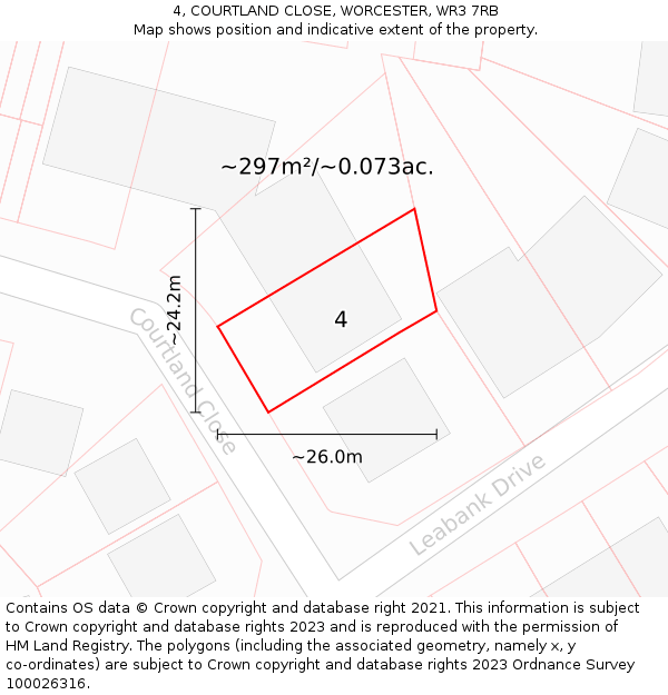 4, COURTLAND CLOSE, WORCESTER, WR3 7RB: Plot and title map