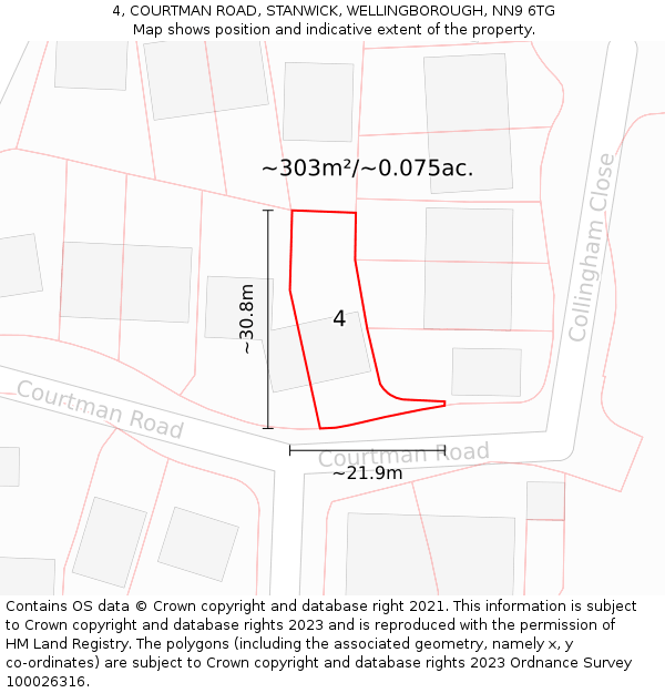 4, COURTMAN ROAD, STANWICK, WELLINGBOROUGH, NN9 6TG: Plot and title map