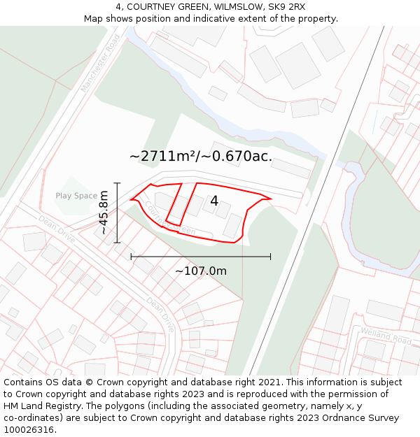 4, COURTNEY GREEN, WILMSLOW, SK9 2RX: Plot and title map