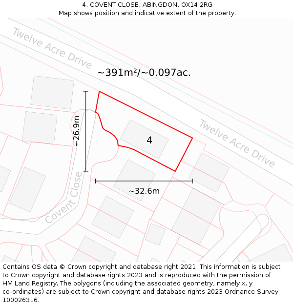 4, COVENT CLOSE, ABINGDON, OX14 2RG: Plot and title map