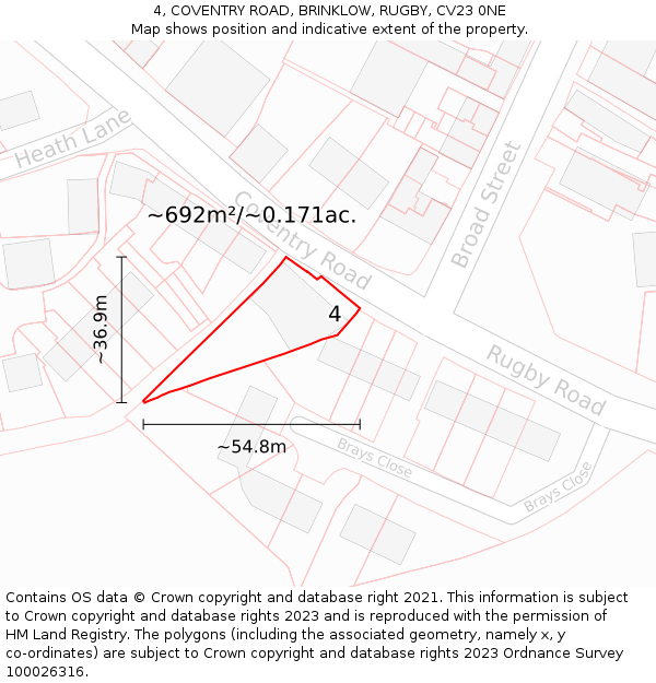 4, COVENTRY ROAD, BRINKLOW, RUGBY, CV23 0NE: Plot and title map