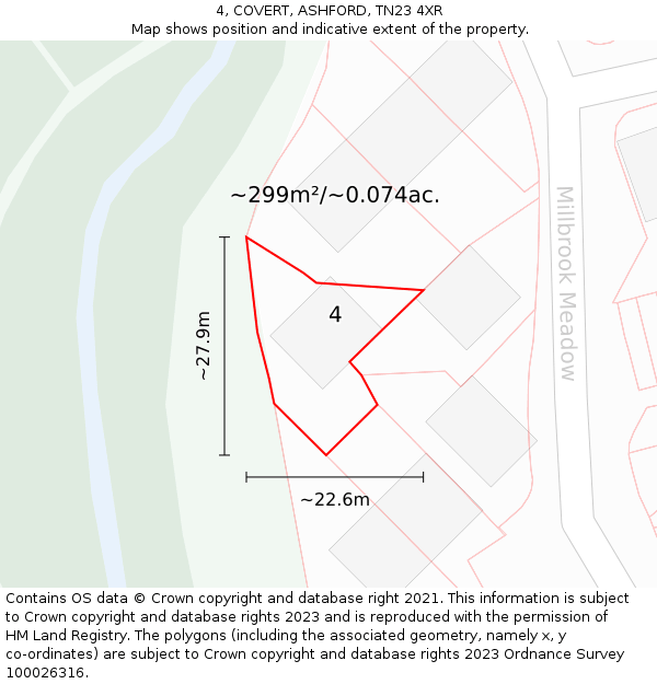 4, COVERT, ASHFORD, TN23 4XR: Plot and title map