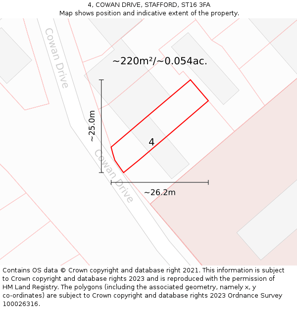 4, COWAN DRIVE, STAFFORD, ST16 3FA: Plot and title map