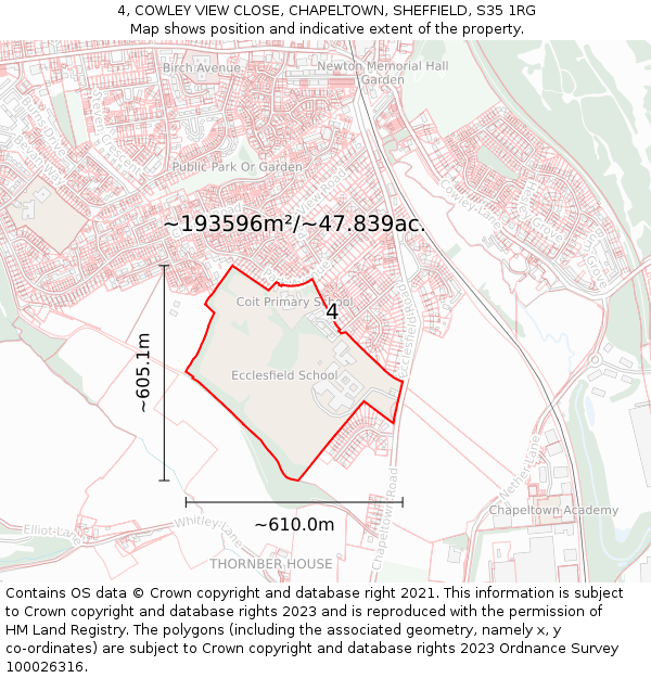 4, COWLEY VIEW CLOSE, CHAPELTOWN, SHEFFIELD, S35 1RG: Plot and title map