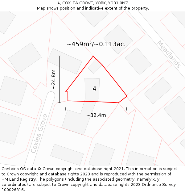 4, COXLEA GROVE, YORK, YO31 0NZ: Plot and title map