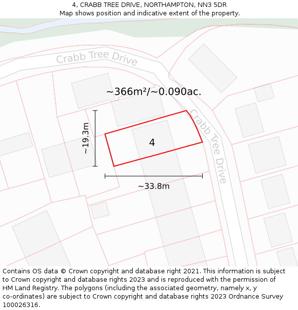 4, CRABB TREE DRIVE, NORTHAMPTON, NN3 5DR: Plot and title map