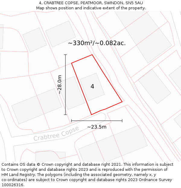 4, CRABTREE COPSE, PEATMOOR, SWINDON, SN5 5AU: Plot and title map