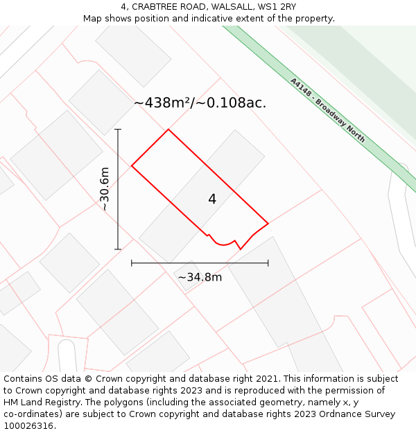 4, CRABTREE ROAD, WALSALL, WS1 2RY: Plot and title map