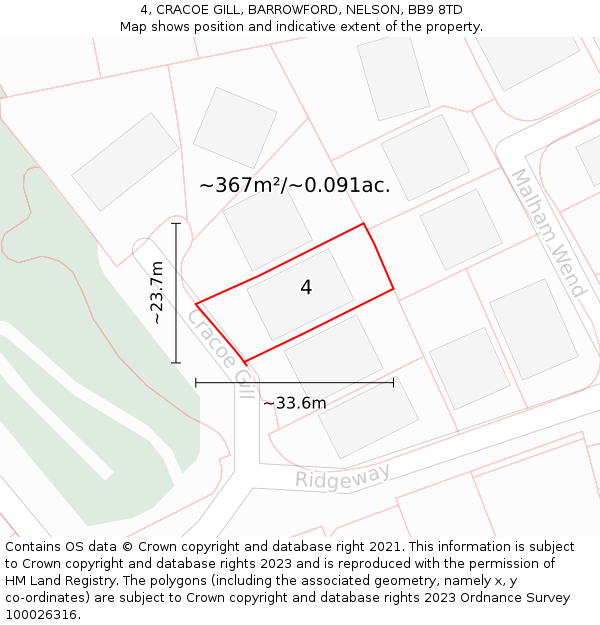 4, CRACOE GILL, BARROWFORD, NELSON, BB9 8TD: Plot and title map