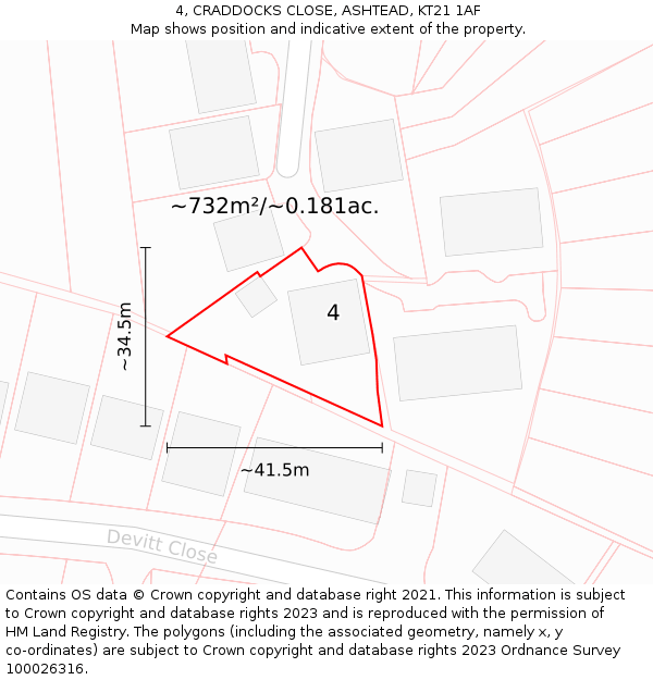 4, CRADDOCKS CLOSE, ASHTEAD, KT21 1AF: Plot and title map