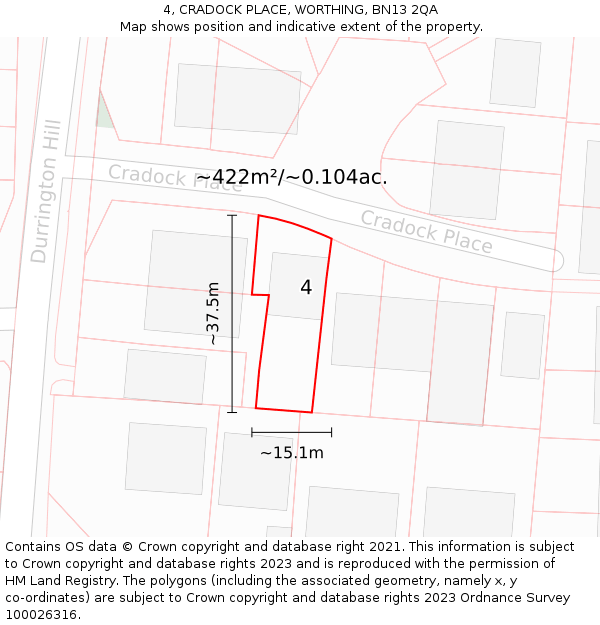 4, CRADOCK PLACE, WORTHING, BN13 2QA: Plot and title map