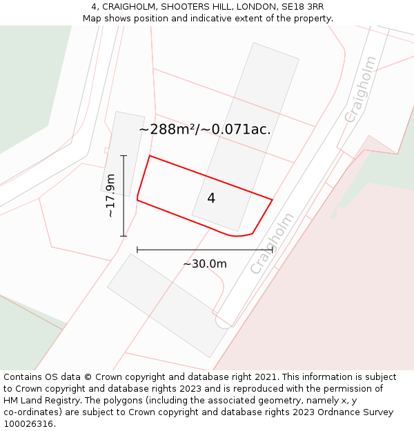 4, CRAIGHOLM, SHOOTERS HILL, LONDON, SE18 3RR: Plot and title map