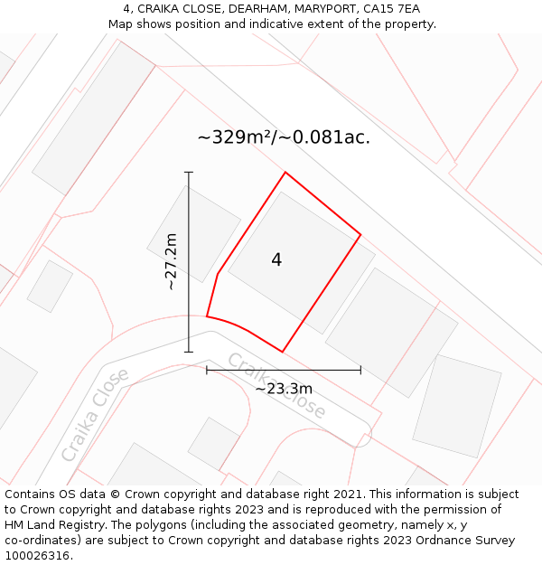 4, CRAIKA CLOSE, DEARHAM, MARYPORT, CA15 7EA: Plot and title map