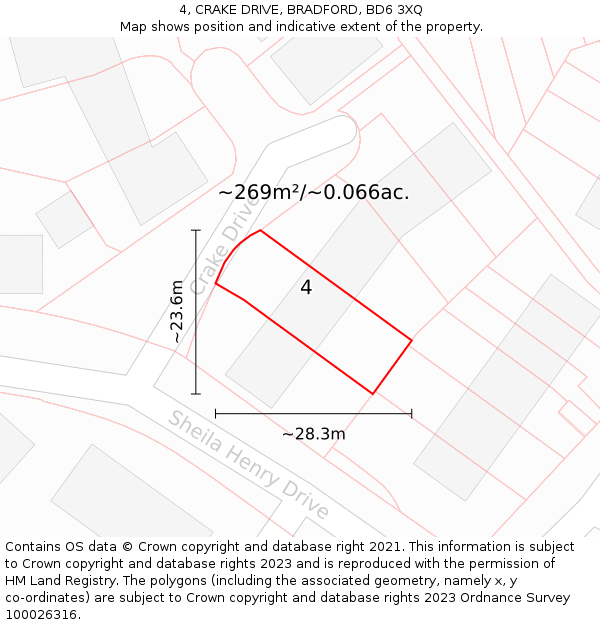 4, CRAKE DRIVE, BRADFORD, BD6 3XQ: Plot and title map
