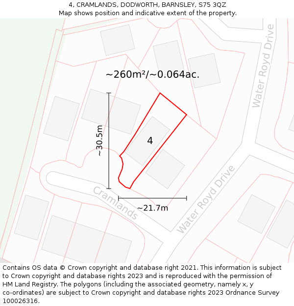 4, CRAMLANDS, DODWORTH, BARNSLEY, S75 3QZ: Plot and title map