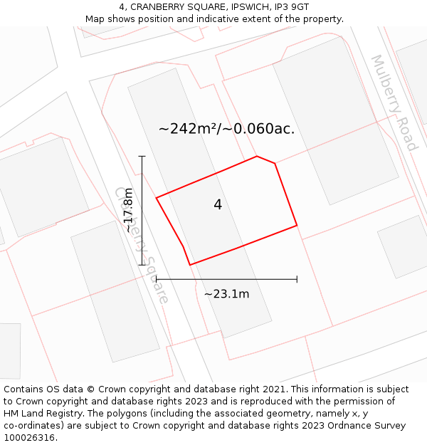 4, CRANBERRY SQUARE, IPSWICH, IP3 9GT: Plot and title map
