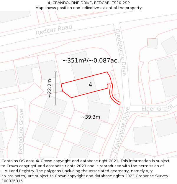 4, CRANBOURNE DRIVE, REDCAR, TS10 2SP: Plot and title map