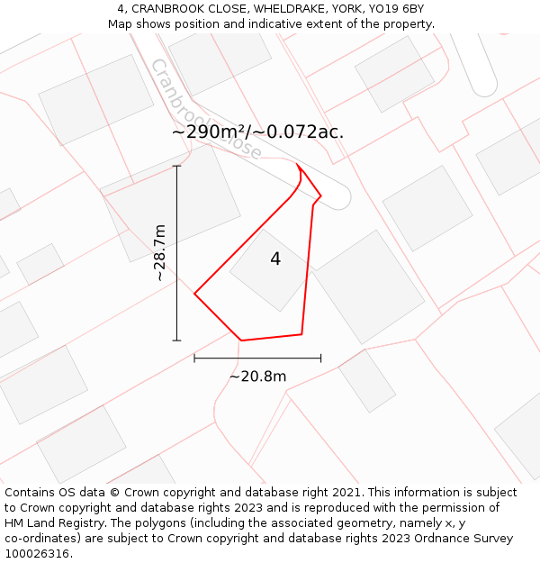 4, CRANBROOK CLOSE, WHELDRAKE, YORK, YO19 6BY: Plot and title map