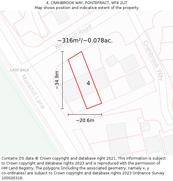 4, CRANBROOK WAY, PONTEFRACT, WF8 2UT: Plot and title map