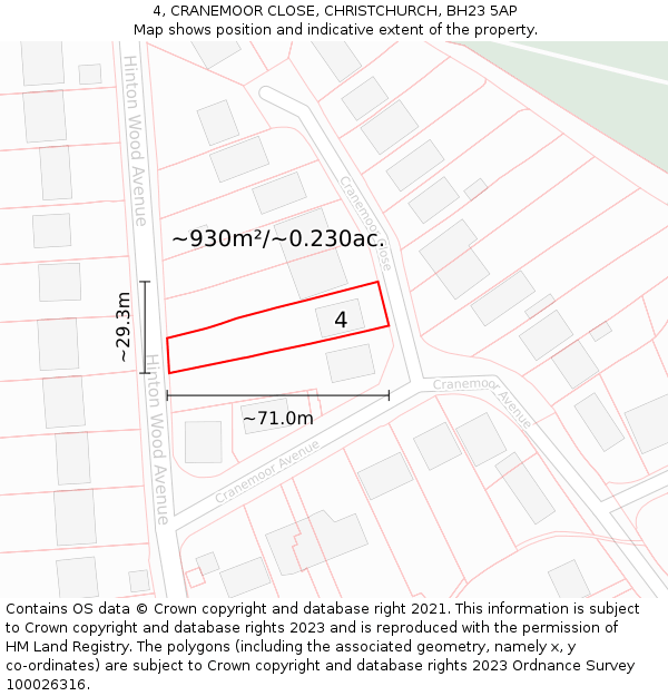4, CRANEMOOR CLOSE, CHRISTCHURCH, BH23 5AP: Plot and title map