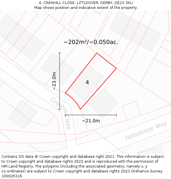 4, CRANHILL CLOSE, LITTLEOVER, DERBY, DE23 3XU: Plot and title map