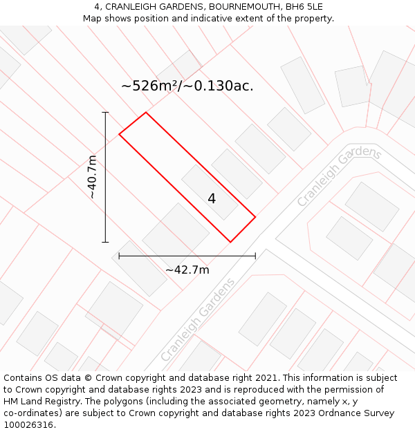 4, CRANLEIGH GARDENS, BOURNEMOUTH, BH6 5LE: Plot and title map