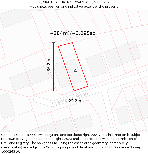 4, CRANLEIGH ROAD, LOWESTOFT, NR33 7EX: Plot and title map