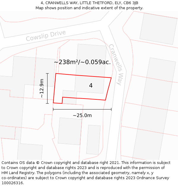 4, CRANWELLS WAY, LITTLE THETFORD, ELY, CB6 3JB: Plot and title map