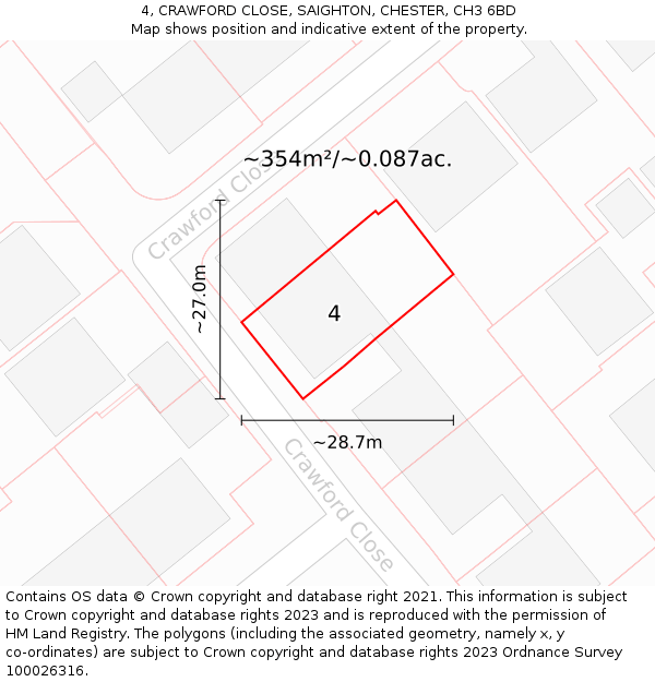 4, CRAWFORD CLOSE, SAIGHTON, CHESTER, CH3 6BD: Plot and title map