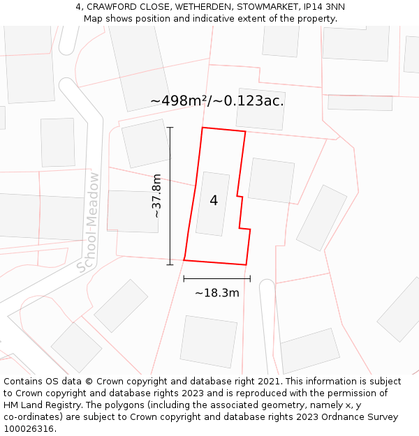 4, CRAWFORD CLOSE, WETHERDEN, STOWMARKET, IP14 3NN: Plot and title map