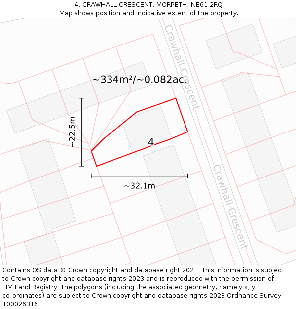 4, CRAWHALL CRESCENT, MORPETH, NE61 2RQ: Plot and title map
