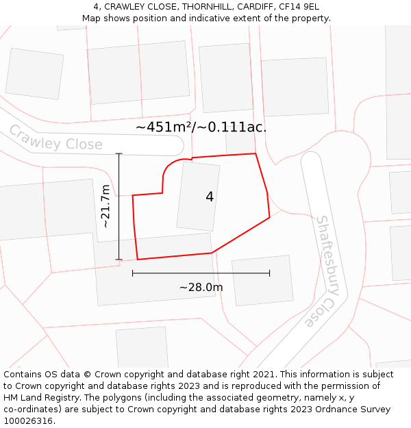 4, CRAWLEY CLOSE, THORNHILL, CARDIFF, CF14 9EL: Plot and title map