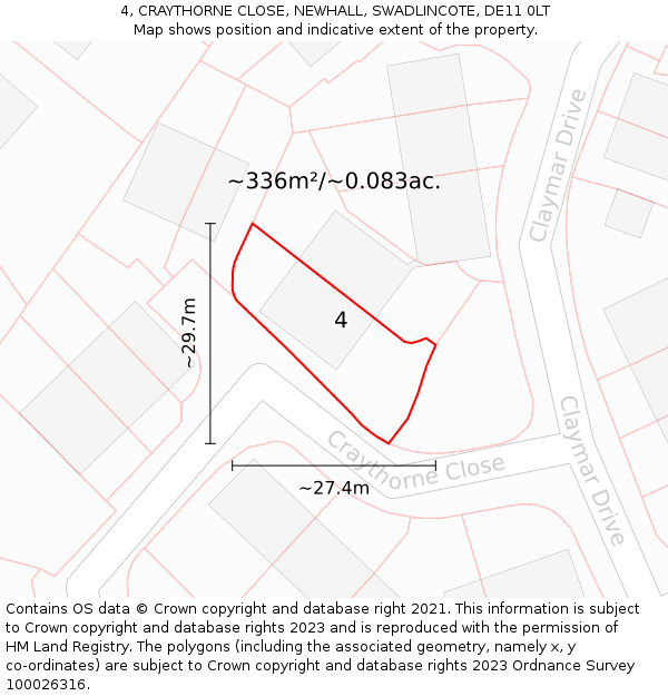 4, CRAYTHORNE CLOSE, NEWHALL, SWADLINCOTE, DE11 0LT: Plot and title map
