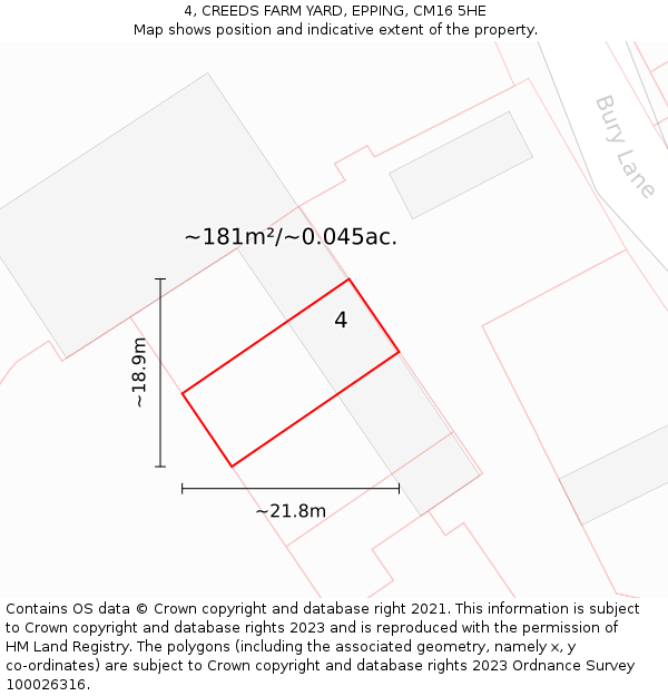 4, CREEDS FARM YARD, EPPING, CM16 5HE: Plot and title map