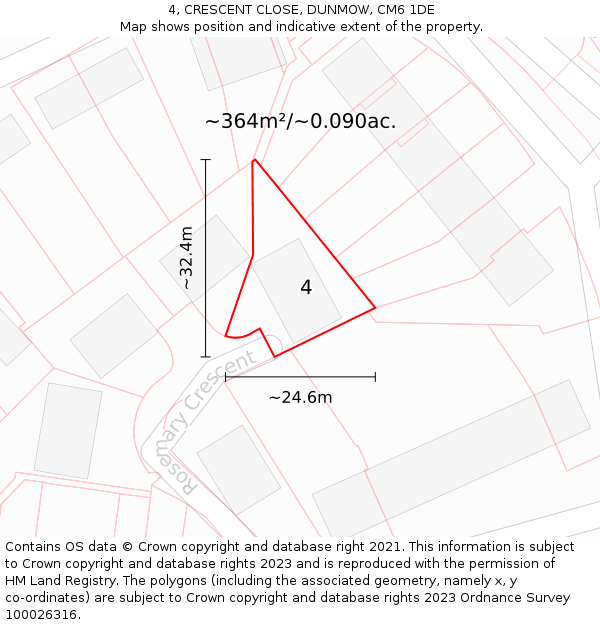 4, CRESCENT CLOSE, DUNMOW, CM6 1DE: Plot and title map