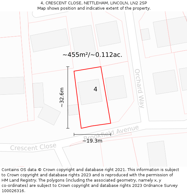 4, CRESCENT CLOSE, NETTLEHAM, LINCOLN, LN2 2SP: Plot and title map