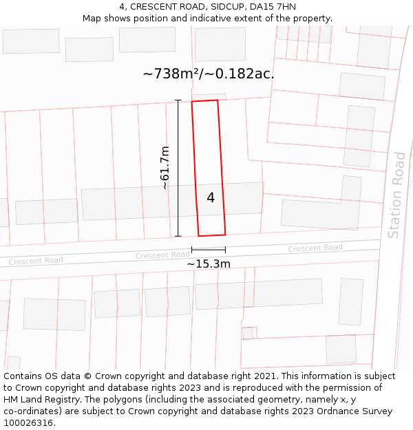 4, CRESCENT ROAD, SIDCUP, DA15 7HN: Plot and title map