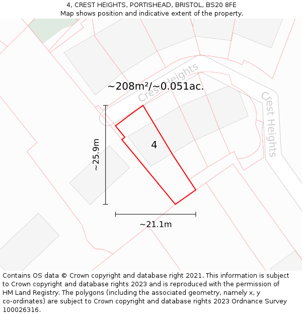 4, CREST HEIGHTS, PORTISHEAD, BRISTOL, BS20 8FE: Plot and title map