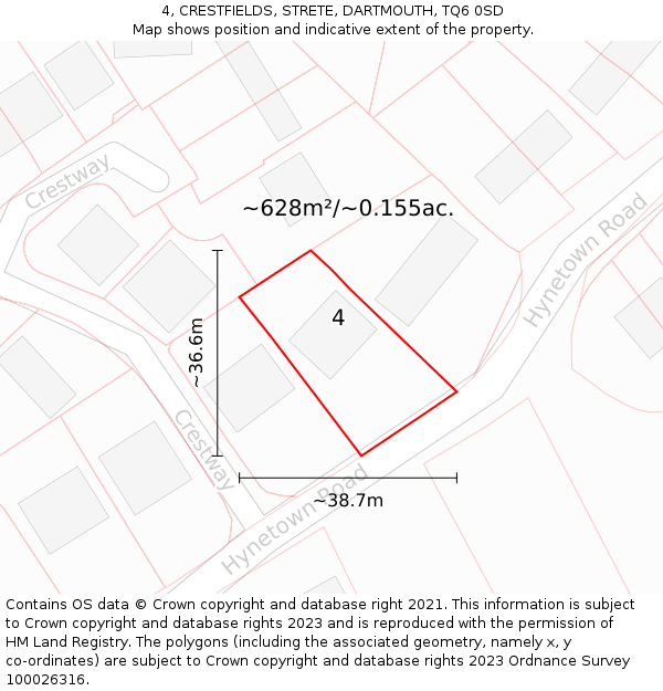 4, CRESTFIELDS, STRETE, DARTMOUTH, TQ6 0SD: Plot and title map