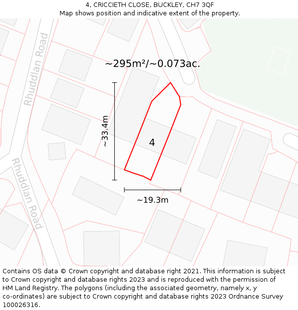 4, CRICCIETH CLOSE, BUCKLEY, CH7 3QF: Plot and title map