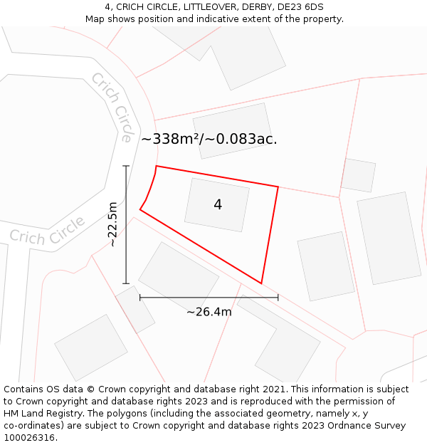 4, CRICH CIRCLE, LITTLEOVER, DERBY, DE23 6DS: Plot and title map